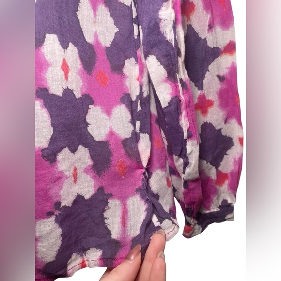 Banjanan People Floral Blouse Size Large 100% Cotton Long Sleeve Purple Pink Top - Picture 4 of 7